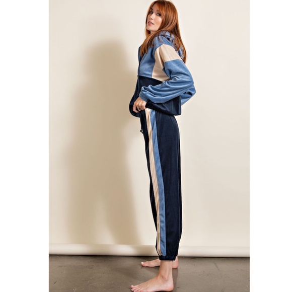 "The Willow" Blue Velour Joggers - Picture 1 of 3